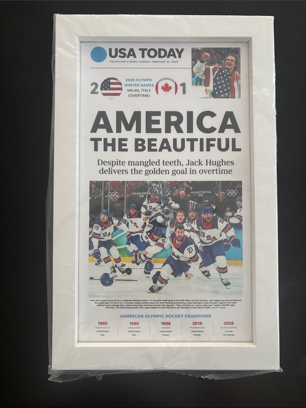 Jack Hughes picture and headline feature, framed